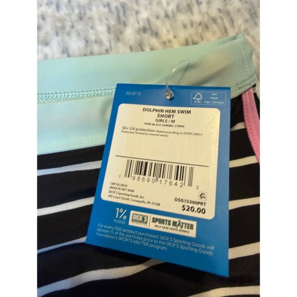 DSG Girls Dolphin Hem Swimsuit Bikini Top &‎ Bottoms Black White Stripe M NWT - Picture 4 of 6